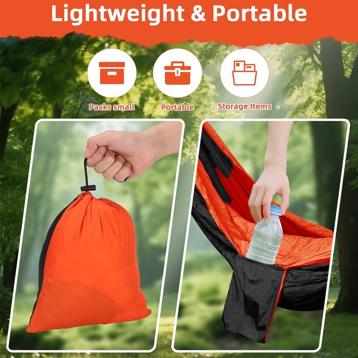 Гамак для відпочинку на природі, кемпінгу, 300 кг, 200 x 300 см, легкий, портативний, для одного або двох, нейлон, дихаючий, зелений (чорний)