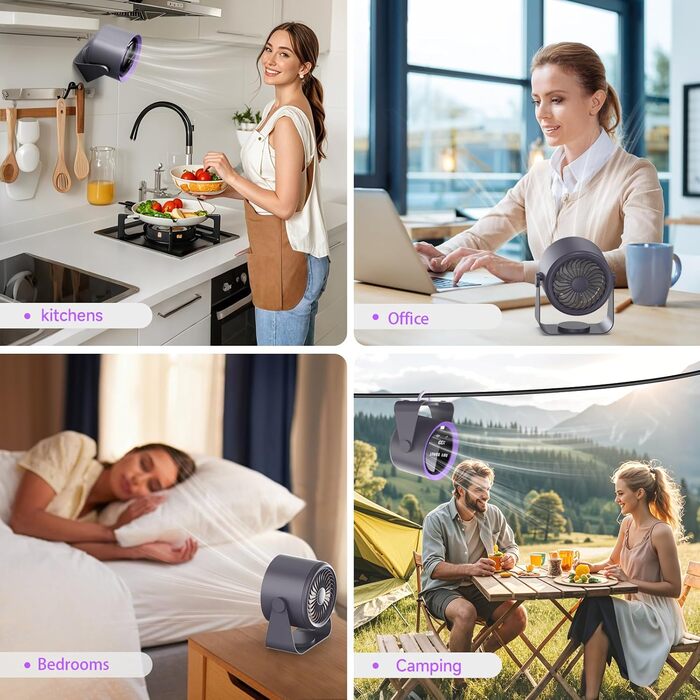 Перезаряджуваний USB-настільний вентилятор з цифровим дисплеєм, 5-рівневий тихий вентилятор, регульований на 90°, настільний вентилятор для спальні, кухні, кемпінгу, офісу, сірий