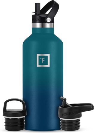 Термос-фляга IRON °FLASK з нержавіючої сталі з 3 кришками - ізольована, герметична, для спорту, школи, фітнесу, кемпінгу. Без BPA