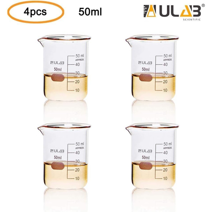 4 Pieces Berker Glass 50ml, Borosilicate Glass Beakers with Graduations, Beaker Set for Laboratory, Kitchen, School, UBG1019