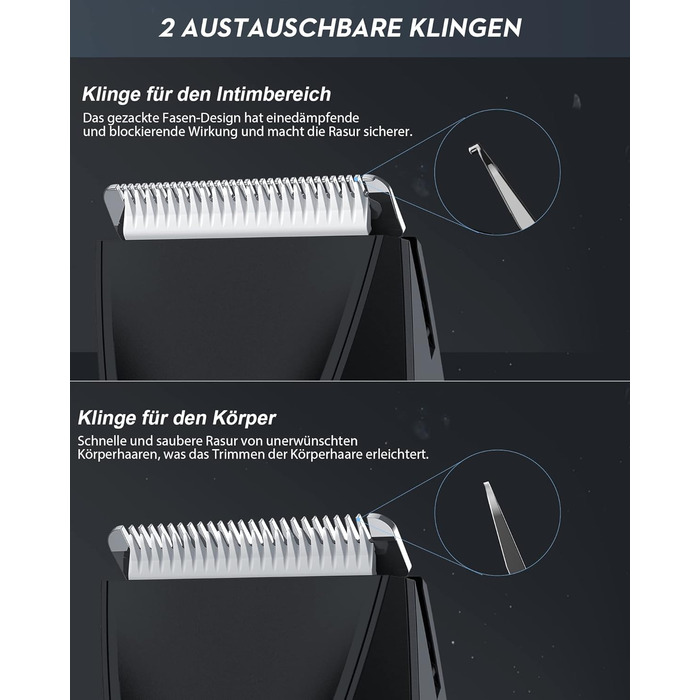 Електричний чоловічий триммер для тіла Kibiy з LED-дисплеєм, IPX7, водонепроникний (синій)