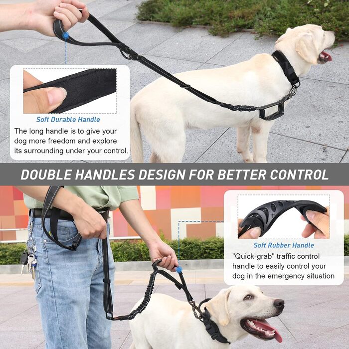 Тактична повідок для собак великих порід MegiaExist з контролем, авто-ремнем безпеки та світловідбиваючими нитками, 1.2 м, 1.8 м, повідка-телескопічна для тренувань, чорний