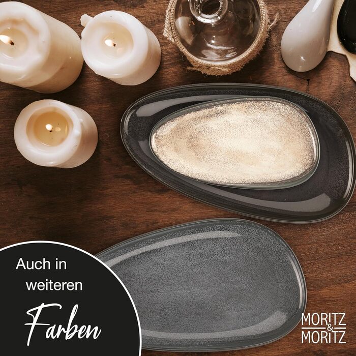 Набір сервірувальних тарілок Moritz & Moritz VIDA Бежевий (2 шт.) - великі тарілки з якісного порцеляну, сучасний дизайн, придатні для миття в посудомийній машині та використання в мікрохвильовці. Ідеально підходять для салатів, м'яса на грилі, закусок та