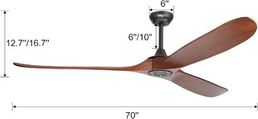 Стелянка вентилятор Reiga з дерева, 165 см, DC-двигун, керування пультом та Smart Home, 6 швидкостей, колір коричневий, для приміщень/зовнішнього використання, 3 лопаті, без освітлення