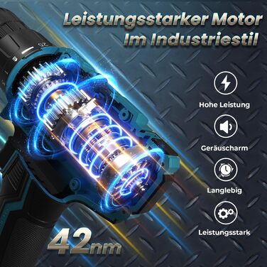 Акумуляторний шуруповерт 20V з 2x 2000mAh акумуляторами, 42Nm, 25+1 момент, LED, сумісний з Makita, для ремонту та DIY, синій