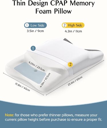 Ергономічна подушка з ефектом пам'яті (Memory Foam) для шиї та голови, підтримка для сну на боці, спині та животі, дихаючий чохол, біла, 65 x 40 x 9/11 см
