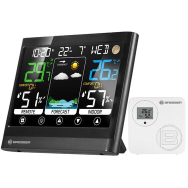 Метеостанція Bresser MeteoTemp BF з сенсорним дисплеєм, зовнішнім датчиком, прогнозом погоди, індикатором клімату, DCF-годинником та будильником
