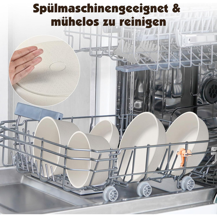 Набір посуду YASHE 21 предмет: каструлі та сковорідки з антипригарним покриттям, знімні ручки, скляні кришки, індукційне дно, термостійкий, білий