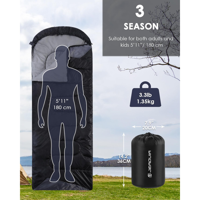 Adult Lightweight Waterproof Sleeping Bag - Cold Weather Camping & Hiking Bag for Men & Women - Includes Compression Bag