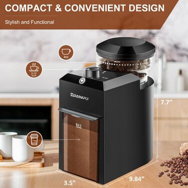 KIRAINAFLY Electric Coffee Grinder, adjustable coffee grinder with 28 precise grind settings for French Press, drip coffee, and espresso, 12 cups (Black)