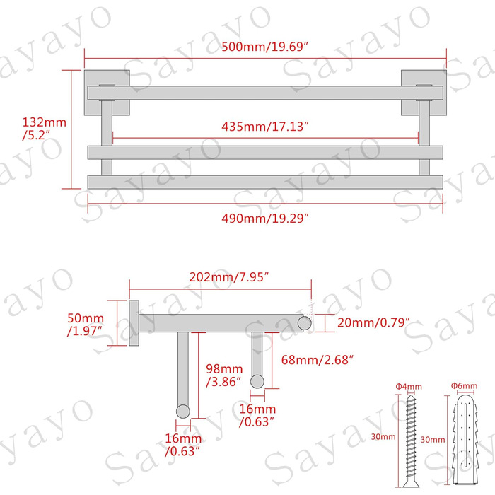 Тримач для рушників SAYAYO на стіну, з полицею, з нержавіючої сталі, 50 см (золотий)