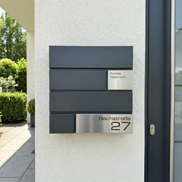 Поштова скринька Metzler Modell G антрацит, порошкове покриття RAL 7016, з гравіюванням та табличкою з нержавіючої сталі, настінний монтаж, 37x37x10.5 см