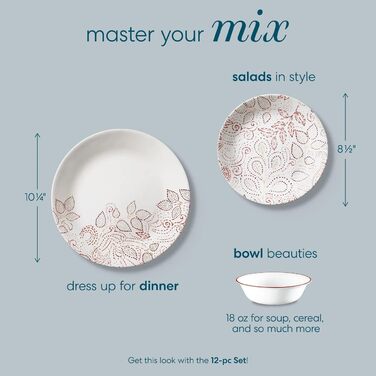 Набір посуду Corelle Leaf Stitch на 4 особи, червоний, 12 предметів