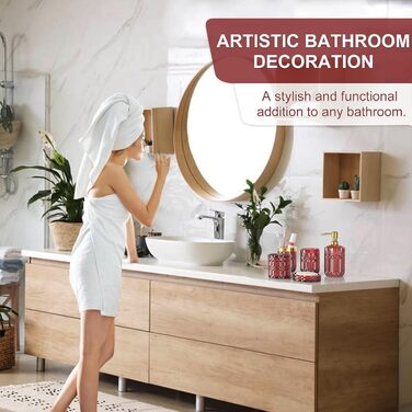 Набір аксесуарів для ванної кімнати зі скла (5 предметів), набір дозаторів для мила зі скла з нержавіючою сталею, елегантний сучасний декор для ванної кімнати, подарунок на День святого Валентина, день народження або новосілля, червоний