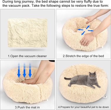 Квіткове ліжко для кота Queta: м'яке, плюшеве, кругле, 50x50x20 см, бежеве