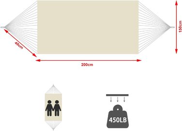 Гамак Boho для двох осіб, до 204 кг, з чохлом, бежевий, для саду, патіо, дому, вуличний