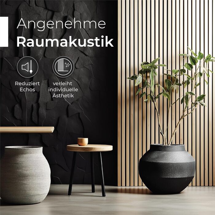 Акустичні стенові панелі з натурального дуба та чорного фетру, 120x60 см, набір 4 шт. — 3D панелі для шумоізоляції та оздоблення стін