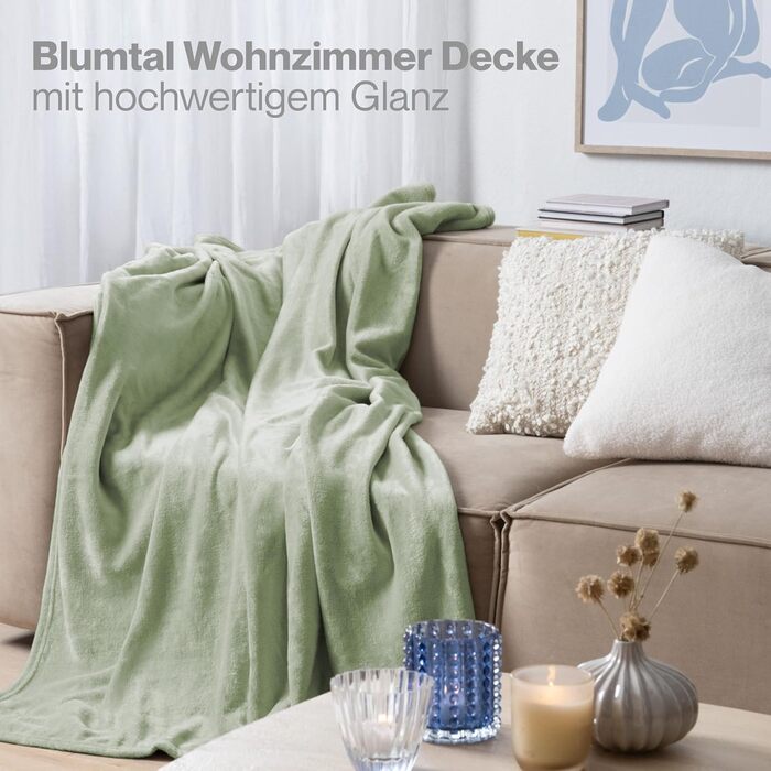 Пухнаста ковдра Blumtal Kuscheldecke: сертифікована Oeko-TEX флісова ковдра 150x200 см для дому та відпочинку. Ковдра для дивану, вітальні, тепла та затишку. Розмір 130x150 см, колір літнє зелене