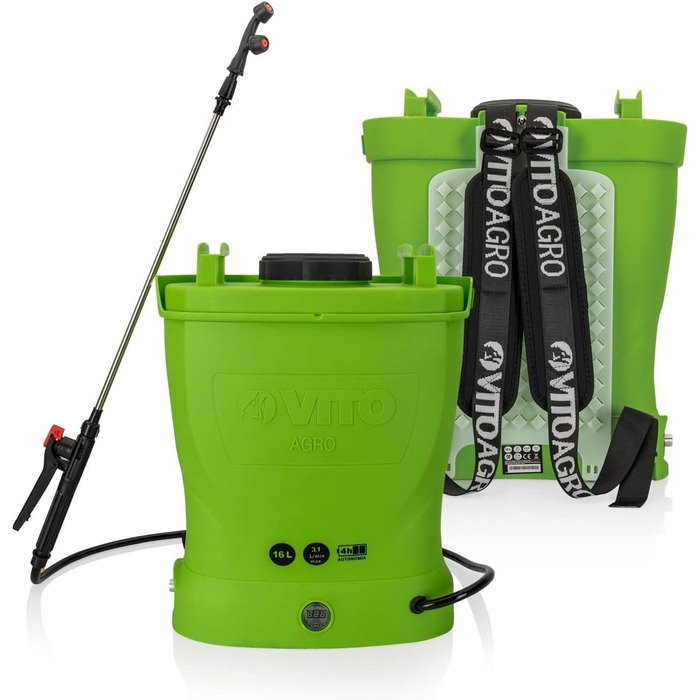 Vito Battery-Powered Sprayer, 12 V, 16 l, up to 6 bar, max. battery life 4 h, charger included, for plants, gardens, and roofs.