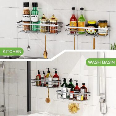 Дзеркальна поличка для душу Uamector без свердління - 2 шт. (сірий, прямокутна)