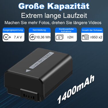 Набір акумуляторів NP-FW50 1300mAh та зарядний пристрій LCD для камер Sony ZV-E10, A6000, A6300, A6400, A6500, A5100, A5000, A7, A7II, A7R, A7RII, A7SII, 7RM2, 7SM2, 7M2, A55, RX10 II III IV, NEX-3/5/6/7, NEX-F3 (2 шт. акумулятори & 1 зарядний пристрі