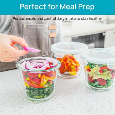 Набір контейнерів для їжі Vtopmart (15 шт.) з кришкою, скляні дозовані контейнери, для зберігання їжі, сумісні з мікрохвильовою піччю, морозильником та посудомийною машиною (6 шт. супових мисок)
