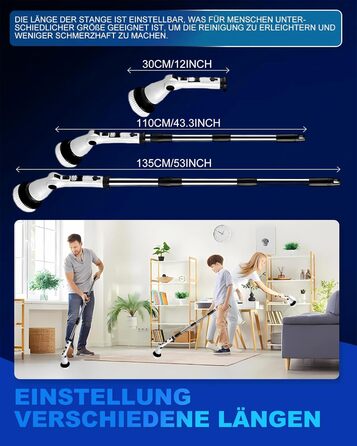 Електрична щітка для прибирання щілин, універсальна для ванної, кухні та авто. 8 насадок, регульована ручка, 3 швидкості. Набір з відром та шваброю