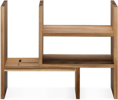 Navaris Acacia Desk Organizer 64x15.5x40 - Table Shelf Organization System Adjustable - Corner Shelf for Kitchen Office Bathroom Shelf Attachment - Natural