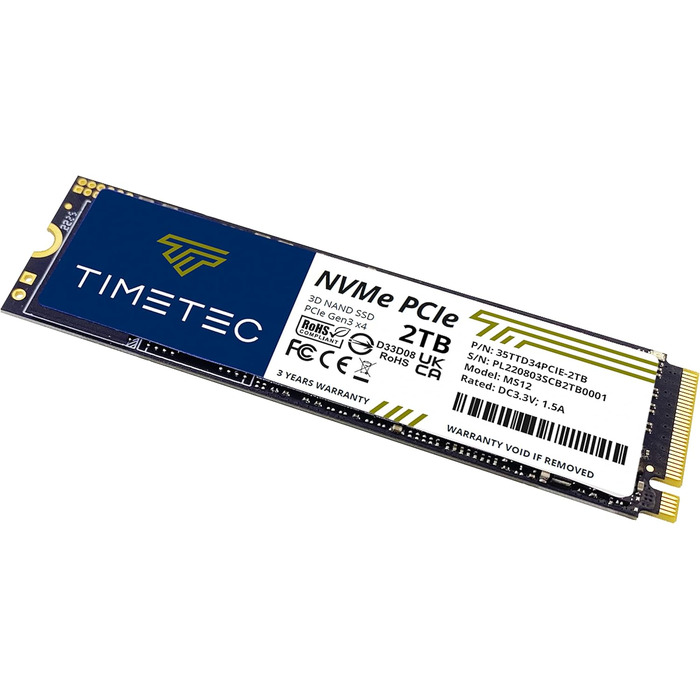 SSD Timetec 2TB NVMe PCIe Gen3x4 з DRAM Cache – Внутрішній SSD для ПК, 3.400/3.000 MB/s