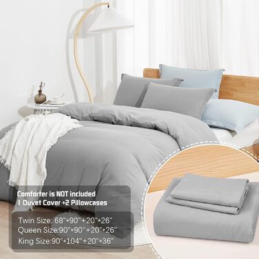 Комплект постільної білизни Dreaming Wapiti з мікрофібри, сірий колір Ice Grey, розмір King, з рельєфною текстурою, м'який та дихаючий, з блискавкою та кутовими стрічками