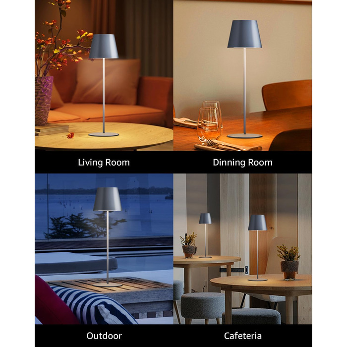 LED настільна лампа FUYO з USB-C зарядкою, акумуляторна, для дому та вулиці, сенсорне керування, регулювання яскравості, 2700K-6000K, 3 кольори, сіра (1 шт.)