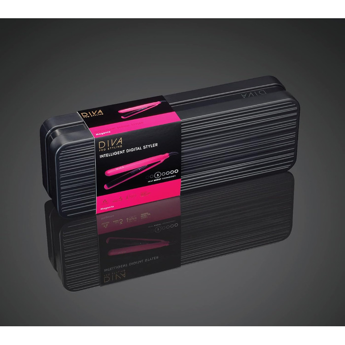 Diva Pro Styling Digital Flat Iron - Ceramic Plates - Auto Shutoff - 3m Cord (Magenta)