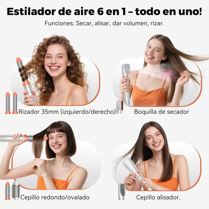 Air Styler Hair Stylers Airbrush 5-в-1: Мультистайлер, фен-щітка для об'єму, локонів, випрямлення та сушіння волосся (800 Вт, помаранчевий)