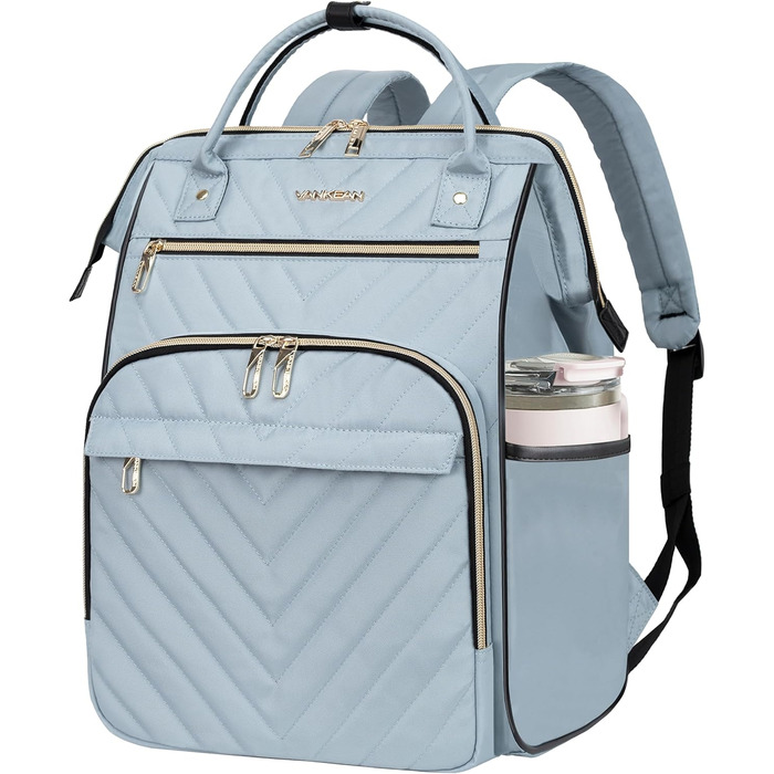 Рюкзак для ноутбука Vankean для жінок 15.6-16.2 дюймів з USB-портом, водонепроникний, для роботи/школи/подорожей, квітковий дизайн (стьобаний, світло-блакитний)