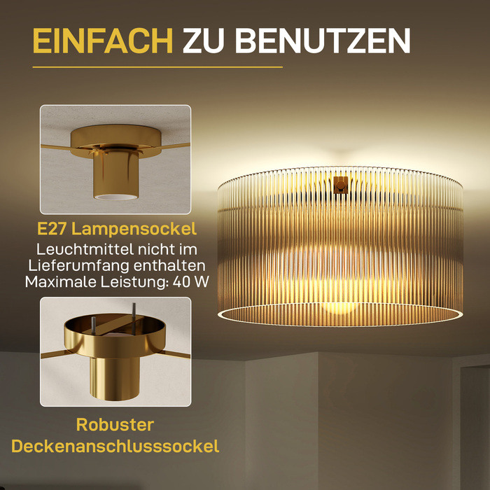 HOMCOM Ceiling Light, Ceiling Fixture with E27 Socket, Round Ceiling Lighting for Bedroom Living Room Ø32 x 16.5 cm, Bulb Not Included Transparent | Aosom