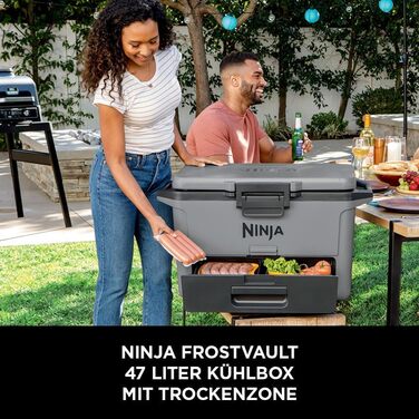 Ninja FrostVault Холодильник для пікніків 47л, преміум-якість, зберігає лід до 6 днів, вбудована шухляда для сухих продуктів, вміщує 80 банок, сірий, FB151EUGY