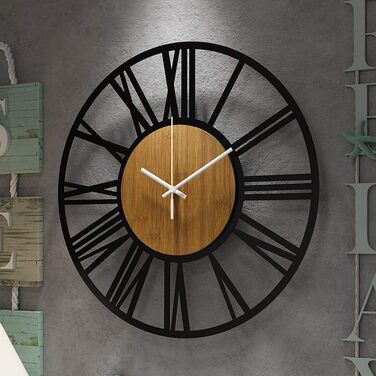 HAITANG Round Wall Clock, Black, 34 cm, for Living Room, Decoration, Vintage Style, Roman Numerals, Silent, Non-Ticking, Wall Clocks for Home, Garden, Office, Cafe Decoration
