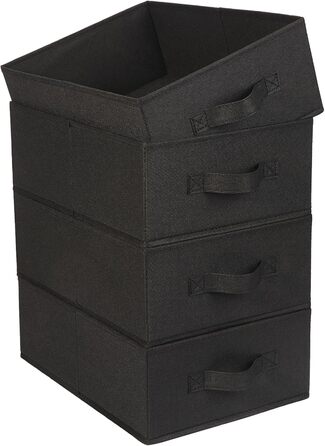 OVAKIA Folding Storage Boxes Fabric, Closet Drawer Organizer Storage System for Wardrobe Clothes, Underwear, etc., 4-Piece Set, Beige (Black)