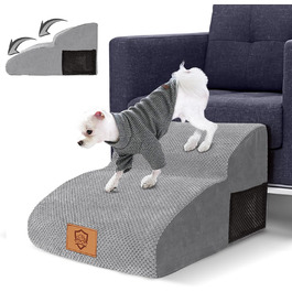 Myiosus Dog Stairs, 2 Steps Pet Staircase, Waterproof Dog Steps Made of Sponge, Non-Slip Dog Ramp for Sofa Bed, Dog Staircase with Washable Cover, Portable Cat Staircase