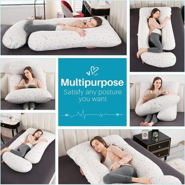 Подушка для вагітних GKXLH – J-подібна подушка для підтримки спини, живота та стегон (сіра з крапками)