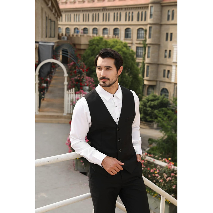 Чоловіча класична жилетка Allthemen Slim Fit з V-подібним вирізом для костюма, весіль та бізнесу, чорна, розмір L