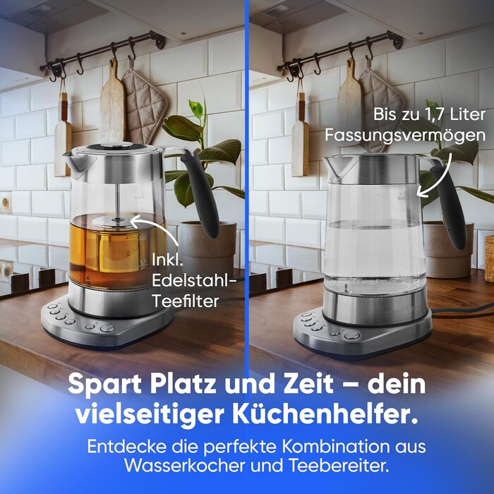 Електричний чайник ProfiCook PC-WK 1020 G: скляний корпус, 1.7 л, 3000 Вт, з тефлоновим фільтром, підігрів