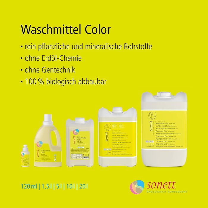 Екологічний рідкий засіб для прання кольорових речей Sonett Color Mint & Lemon, 10 л