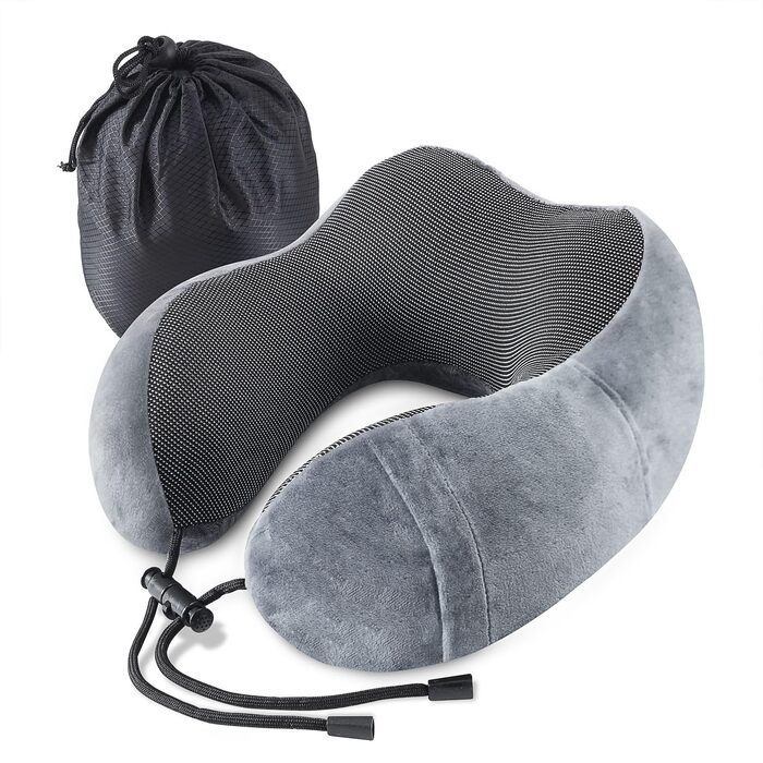 Подушка для шиї в літак та подорожей Memory Foam, ергономічна, синя (сіра)
