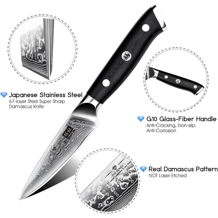 Ніж кухарський SHAN ZU PRO Series з 67 шарів дамаської сталі, ручка G10, кухонний ніж