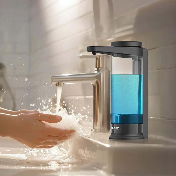 AIKE Automatic Soap Dispenser with Infrared Sensor 500ml, Black Wall-Mounted Automatic Soap Dispenser with USB Charging Function