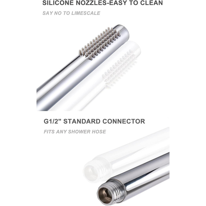 Showerhead with Hose 1.5m, High-Pressure Hand Shower with Hose, Brass Fixed Showerhead with Hose, Water-Saving Showerhead with Pressure Boosting for Higher Water Pressure, with 1 Spray Pattern