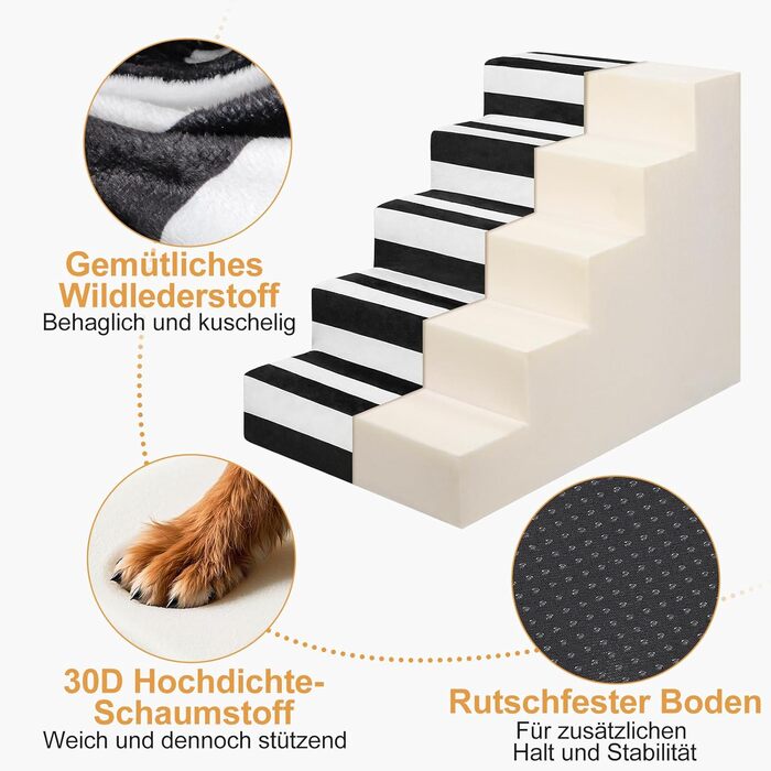 Сходинка для домашніх тварин Pawk: 5 сходинок, високощільний пінопласт, знімний чохол, для собак та котів, 45 x 56 x 75 см