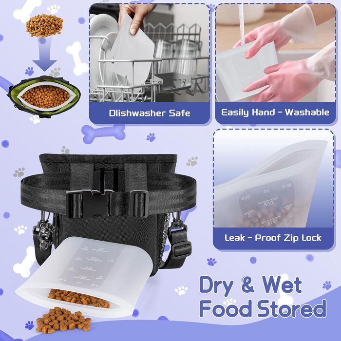 Набір для собак: сумка для ласощів, клікер, диспенсер для відходів, поясна сумка для корму. Чорний & зелений інтер'єр