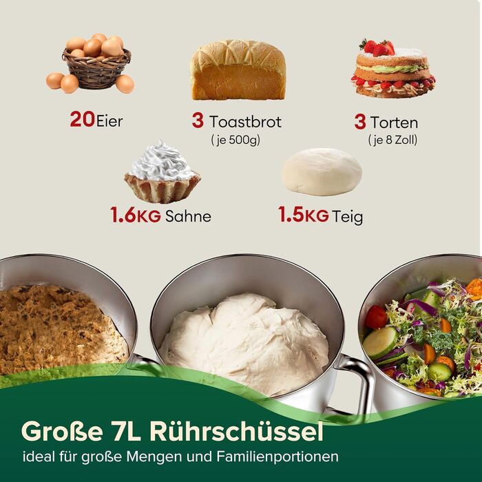 Планетарний міксер Chefree Profi 7л, 1800Вт, LED, 3 насадки, червоний